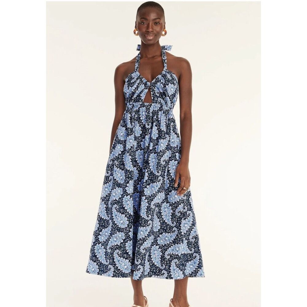 J.Crew Collection Ratti Pacific Paisley Halter Cutout Midi Dress Size 6